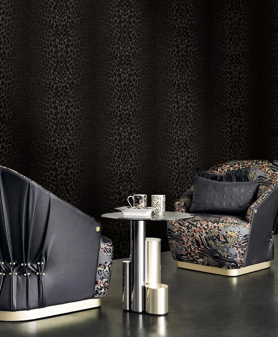Roberto Cavalli Leopar Desen Siyah Duvar Kağıdı