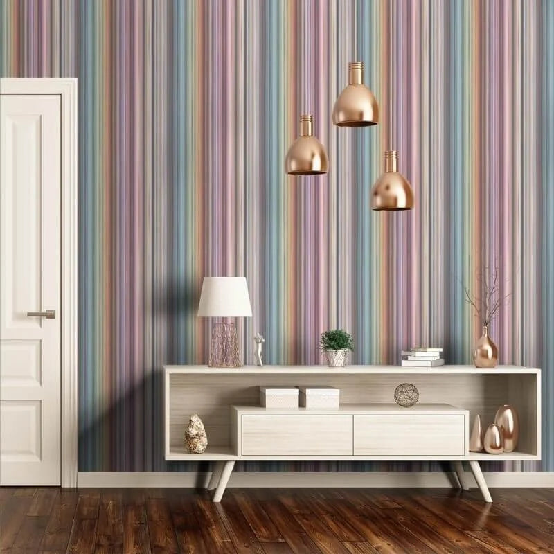 Modern Dikey Çizgili Pembe Mavi Tonlar Duvar Kağıdı